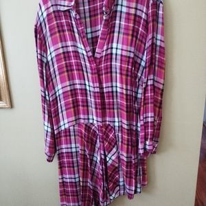 Asymmetric Plaid Print Fuchsia Button down Blouse Size M Good Fit Soho Brand.